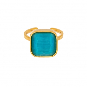 Δαχτυλίδι από επιχρυσωμένο ανοξείδωτο ατσάλι, με πετρόλ τετράγωνη πέτρα από κρύσταλλο , της Excite Fashion Jewellery. R-216-BLUE