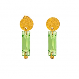 Κομψά κρεμαστά σκουλαρίκια της Excite Fashion Jewellery, επίχρυσο στρογγυλό στοιχείο, πράσινο κρυσταλλο, από ανοξείδωτο ατσάλι. S-1765-08