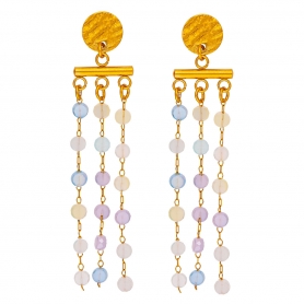 Κρεμαστά σκουλαρίκια της Excite Fashion Jewellery, ανάγλυφο επίχρυσο μοτίφ, κρεμαστές αλυσίδες με περλέ πλακέ πέτρες, από ανοξείδωτο ατσάλι. S-1767-01-14