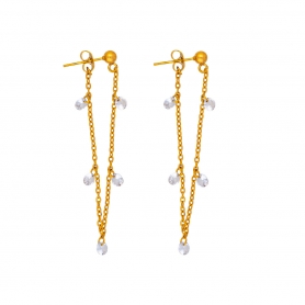 Κρεμαστά σκουλαρίκια, αλυσίδα, με λευκά  κρυσταλλάκια, από ανοξείδωτο ατσάλι της Εxcite Fashion Jewellery. S-1769-25   