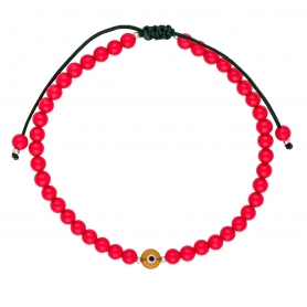 Ανδρικό βραχιόλι  μακραμέ της Excite Fashion Jewellery, κόκκινες χάντρες και ματάκι. BA-15-01