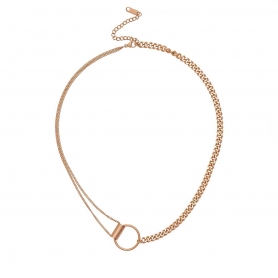 Modern short necklace with double chain on one side made of stainless steel. Available in Silver, gold, rose gold colors. N-89-058RG