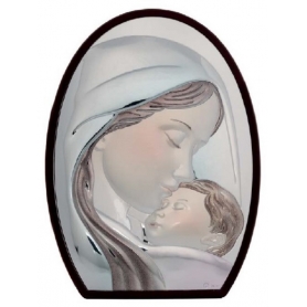 Ασημένια μοντέρνα καθολική εικόνα Παναγία με Χριστό MA/E902-4C 8 x 11 cm