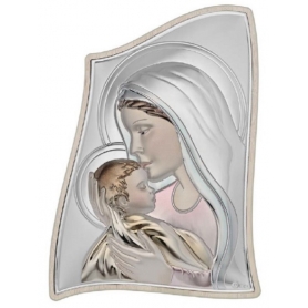 Ασημένια μοντέρνα καθολική εικόνα Παναγία με Χριστό MA/E903-3ST-C 15 x 21 cm