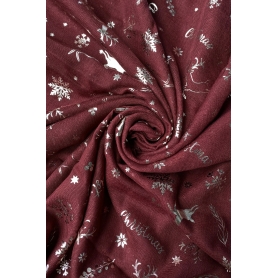 Χριστουγεννιάτικο φουλάρι merry christmas με χρυσά μοτίβα μπορντό