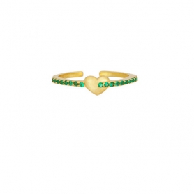 Δαχτυλίδι καρδιά στολισμένο με πράσινα ζιργκόν από επιχρυσωμένο ασήμι  925. D-32-PRAS-G-65