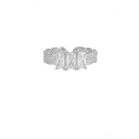 Δαχτυλίδι με ανάγλυφο πλεκτό σχέδιο διακοσμημένο με λευκά ζιργκόν από επιπλατινωμένο ασήμι 925. D-36-AS-S-13