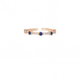 Δαχτυλίδι με μπλέ και λευκά ζιργκόν από ροζ χρυσό ασήμι 925.  D-30-AS-MPLE-RG-5