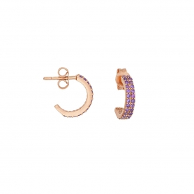 Σκουλαρίκια κρίκοι με διπλή σειρά μωβ ζιργκόν από ροζ χρυσό ασήμι 925 S-74-MOB-RG-99