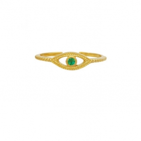 Δαχτυλίδι ματάκι με πρασινο ζιργκόν στο κέντρο απο επιχρυσωμένο ασημί 925. D-10-PRS-G-5