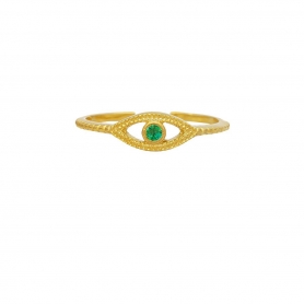 Δαχτυλίδι ματάκι με πρασινο ζιργκόν στο κέντρο απο επιχρυσωμένο ασημί 925. D-10-PRS-G-59