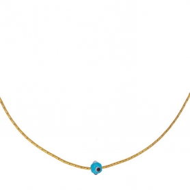 Κολιέ Excite Fashion Jewellery ματάκι γαλάζιο, με λεπτή ατσάλινη επιχρυση αλυσίδα. K-1604-01-30-7