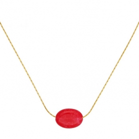 Κολιέ Excite fashion jewellery με λεπτή ατσάλινη επίχρυση αλυσίδα και κόκκινη πέτρα. K-1608-01-11-7