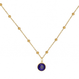 Κολιέ Excite fashion jewellery μπλέ ματάκι μουράνο και αλυσίδα  με μπίλιες από επιχρυσωμένο ατσάλι. K-1600-01-21-59