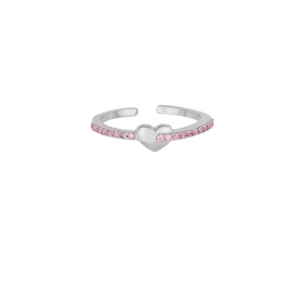 Δαχτυλίδι Excite Fashion Jewellery  καρδιά στολισμένο με ροζ ζιργκόν από επιπλατινωμένο ασήμι  925 D-32-ROZ-S-65
