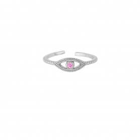 Δαχτυλίδι Excite Fashion Jewellery  ματάκι με ροζ  ζιργκόν στο κέντρο απο επιπλατινωμένο ασημί 925  D-10-ROZ-S-59