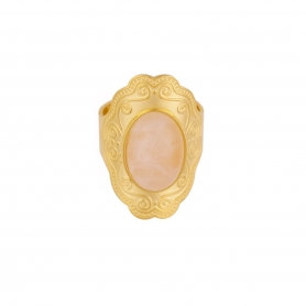 Δαχτυλίδι Excite Fashion Jewellery  σφυρήλατο, με οβάλ nude πέτρα από  επιχρυσωμένο ανοξείδωτο ατσάλι (δεν μαυρίζει) R-65-47-4-G