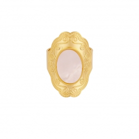 Δαχτυλίδι Excite Fashion Jewellery  σφυρήλατο, με οβάλ πέτρα φίλντισι από  επιχρυσωμένο ανοξείδωτο ατσάλι (δεν μαυρίζει) R-65-47-6-G