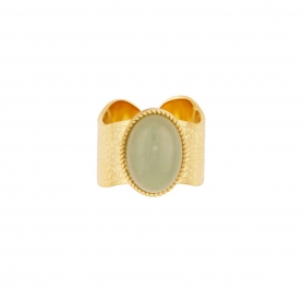 Δαχτυλίδι Excite Fashion Jewellery σφυρήλατο, με οβάλ πράσινη πέτρα από  ανοξείδωτο ατσάλι (δεν μαυρίζει) R-65-46-G