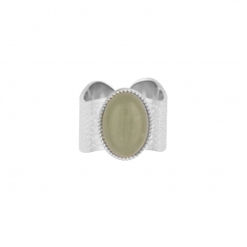 Δαχτυλίδι Excite Fashion Jewellery  σφυρήλατο, με οβάλ πράσινη πέτρα από  ανοξείδωτο ατσάλι (δεν μαυρίζει) R-65-46-S
