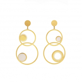 Εντυπωσιακά σκουλαρίκια, Excite Fashion Jewellery  κρεμαστά, με πλεκτούς κύκλους και φίλντισι, από ανοξείδωτο (δεν μαυρίζει) επιχρυσωμένο ατσάλι E-79-59-6-G