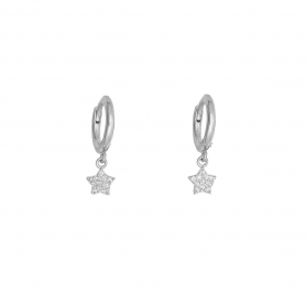 Κρικάκια Excite Fashion Jewellery με κρεμαστά αστεράκια και λευκά ζιργκόν από επιπλατινωμένο ασήμι 925. S-67-S-78