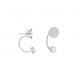 Μοντέρνα διπλά σκουλαρίκια Excite Fashion Jewellery από ανοξείδωτο ατσάλι με στρογγυλό σφυρήλατο στοιχείο και μονόπετρο κάτω από το αυτί. E-6-58-S