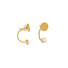 Μοντέρνα διπλά σκουλαρίκια Excite Fashion Jewellery από ανοξείδωτο ατσάλι με στρογγυλό σφυρήλατο στοιχείο και μονόπετρο κάτω από το αυτί. E-6-58-G