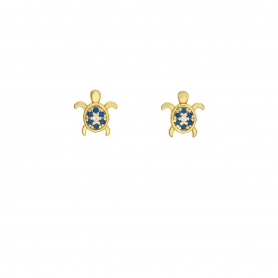 Σκουλαρίκια Excite Fashion Jewellery,  χελωνάκια με μπλέ ζιργκόν από επιχρυσωμένο ασήμι 925. S-93- G-45