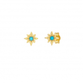 Σκουλαρίκια Excite fashion jewellery καρφωτά αστεράκια  με τυρκουάζ  ζιργκόν από επιχρυσωμένο ασήμι 925. S-33-TYR-G-4
