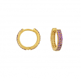 Σκουλαρίκια κρικάκια Excite Fashion Jewellery από επιχρυσωμένο ασήμι 925 με διπλή σειρά μώβ  ζιργκόν. S-91-MOB-G-89