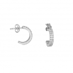 Σκουλαρίκια κρίκοι Excite Fashion Jewellery με διπλή σειρά λευκά ζιργκόν από επιπλατινωμένο ασήμι 925.  S-74-AS-S-99