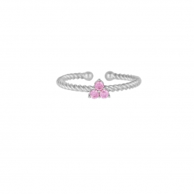 Στριφτό δαχτυλίδι Excite Fashion Jewellery με τρία ροζ  ζιργκόν από επιπλατινωμένο ασήμι 925 D-24-ROZ-S-65