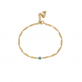Βραχιόλι Excite fashion Jewellery με γαλάζιο ματάκι μουράνο  και επίχρυση αλυσίδα dots  ατσάλι. B-1616-01-30-59