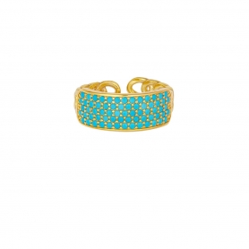 Δαχτυλίδι Excite fashion jewellery από επιχρυσωμένο ασήμι 925 σχέδιο αλυσίδα με τυρκουάζ ζιργκόν. D-40-TYRK-G-14