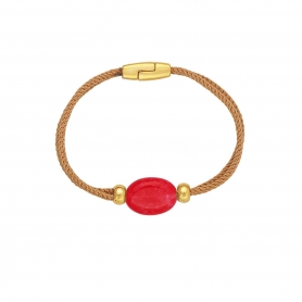 Χειροποίητο βραχιόλι Excite Fashion Jewellery με κόκκινη  πέτρα νεφρίτη φτιαγμένο με μεταξωτό κορδόνι. BM-1600-01-11-6
