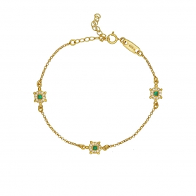 Βραχιόλι Excite fashion Jewellery από επιχρυσωμένο ασήμι 925, σχέδιο χελωνάκια με πράσινα και λευκά ζιργκόν. B-20-PRS-G-7