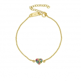 Βραχιόλι καρδιά Excite fashion Jewellery με πολύχρωμα ζιργκόν  από επιχρυσωμένο ασήμι 925. B-9-MYLTI-G-5