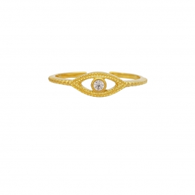 Δαχτυλίδι ματάκι Excite Fashion Jewellery με λευκό ζιργκόν στο κέντρο απο επιχρυσωμένο ασημί 925. D-10-AS-G-5