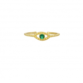 Δαχτυλίδι ματάκι Excite Fashion Jewellery με πράσινο ζιργκόν στο κέντρο απο επιχρυσωμένο ασημί 925. D-8-PRAS-G-49