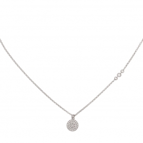 Necklace with round motif and white cubic zirconia made of platinum plated sterling silver.K-7-AS-S-81
