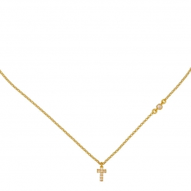 Distinctive and elegant cross with white cubic zirconia made of gold plated sterling silver. The chain on the side is decorated with a white cubic zirconia.K-8-AS-M-G-65