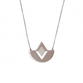 Modern short necklace with leaf design pendant made of platinum plated stainless steel. N-59-044S