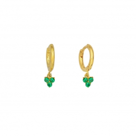 Κρικάκια Excite Fashion Jewellery από επιχρυσωμένο ασήμι 925 με κρεμαστά ζιργκόν σε πράσινο χρώμα. S-10-PRAS-G-65