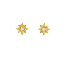Καρφωτά σκουλαρίκια αστεράκια απο επιχρυσωμένο ασήμι 925 με λευκά ζιργκόν στο κέντρο.S-33-AS-G-4