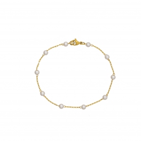 Χειροποίητο βραχιόλι Excite Fashion Jewellery  απο ατσάλι με επίχρυση αλυσίδα και ροζάριο με λευκές περλίτσες .B-1522-01-39