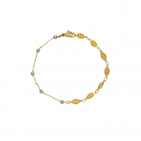 Χειροποίητο βραχιόλι Excite Fashion Jewellery απο ατσάλι με επίχρυση αλυσίδα και ροζάριο με ανθρακί περλίτες .B-1523-01-31-39