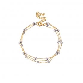 Χειροποίητο βραχιόλι Excite Fashion Jewellery τριπλή αλυσίδα με χάντρες αιματίτη από επίχρυσο ανοξείδωτο ατσάλι. B-1544-01-6