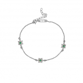 Βραχιόλι Excite fashion Jewellery από επιπλατινωμένο ασήμι 925, σχέδιο χελωνάκια με πράσινα και λευκά ζιργκόν B-20-PRS-S-7