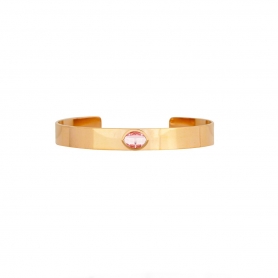 Βραχιόλι χειροπέδα Excite Fashion Jewellery στολισμένο με ροζ πέτρα σε ροζ χρυσό χρώμα από ανοξείδωτο ατσάλι. B-75-34RG